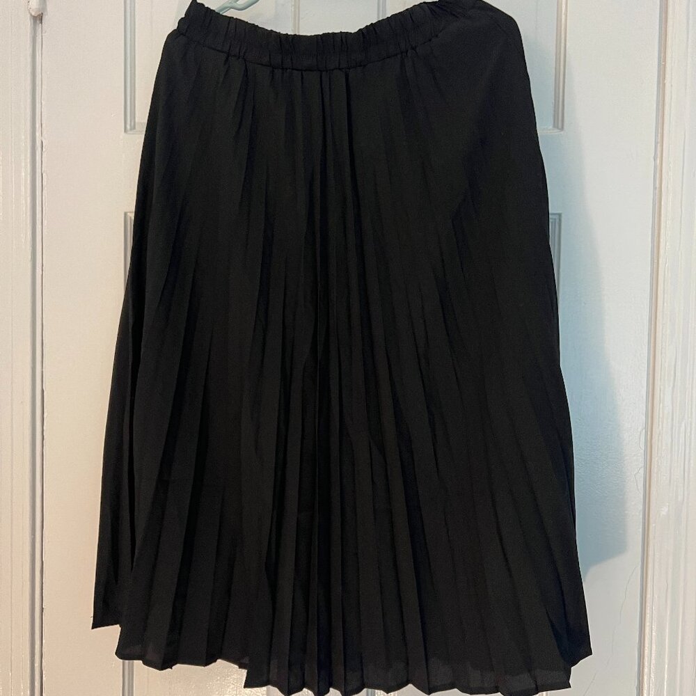 Black Pleated Midi Skirt